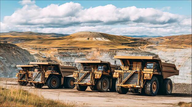 three-giant-trucks-ready-for-work-in-a-massive-open-mine-free-photo three-giant-trucks-ready-for-work-in-a-massive-open-mine-free-photo